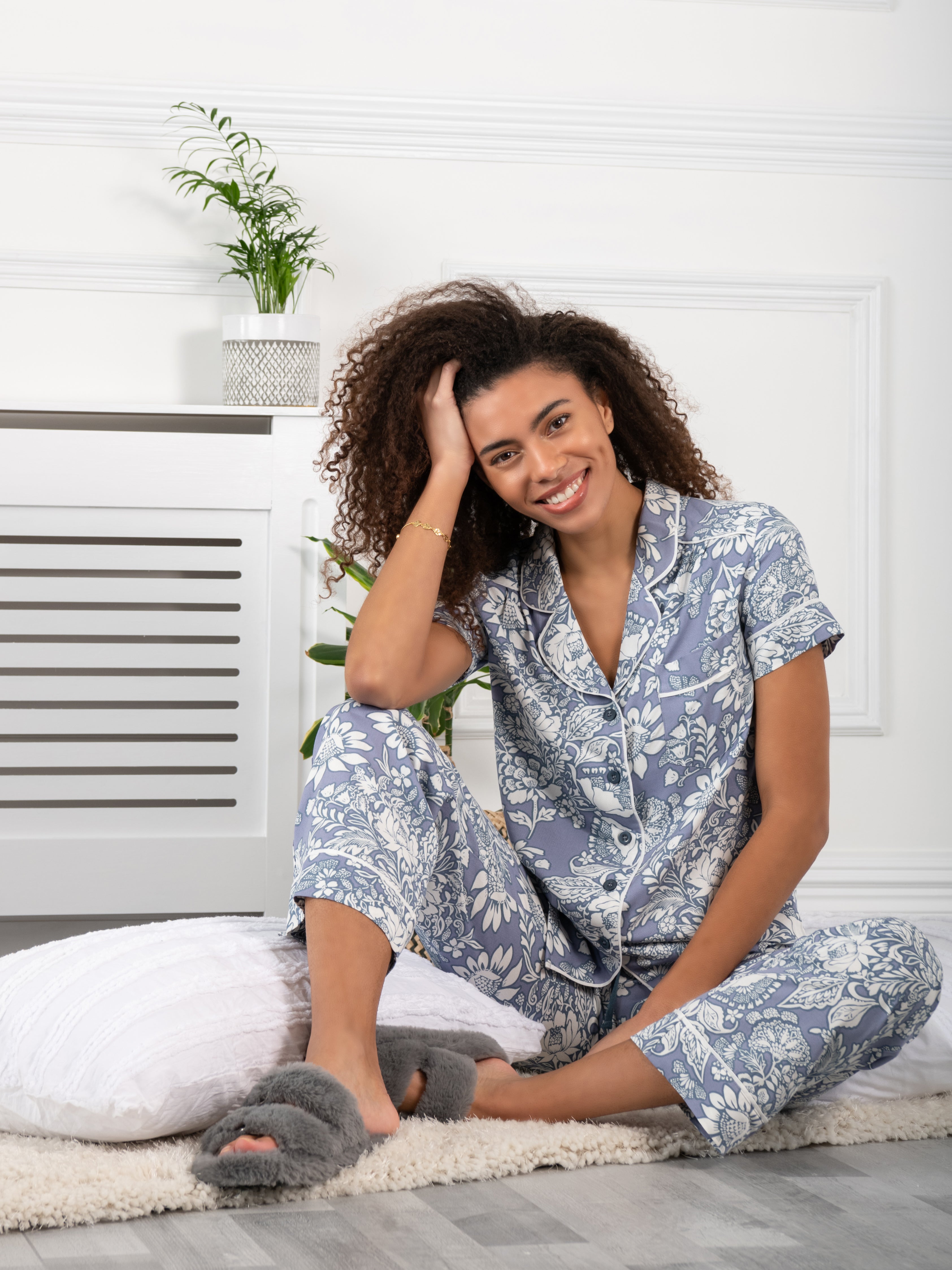 Short Sleeve Pyjama Set, Blue Floral