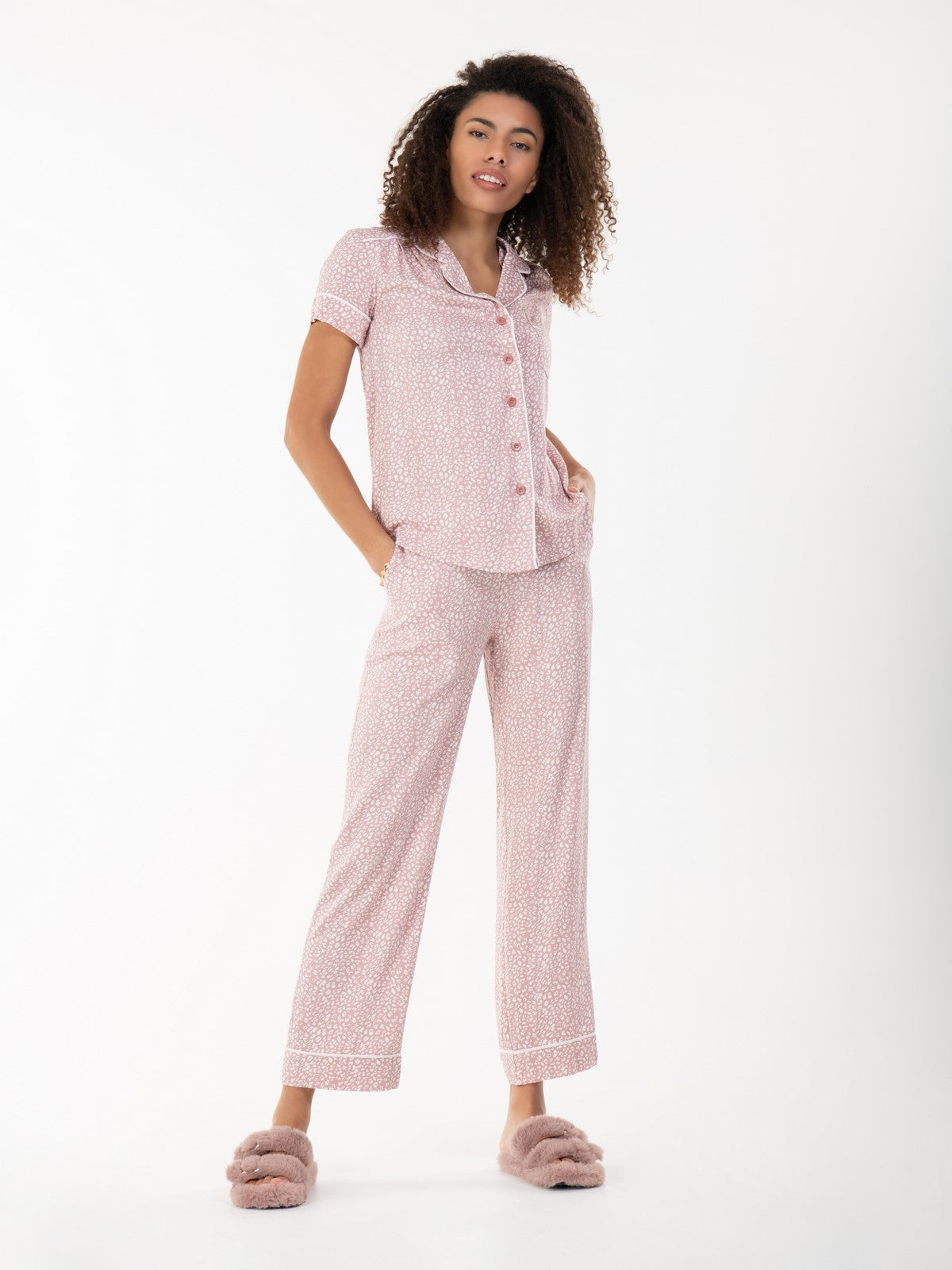 Short Sleeve Pyjama Set, Pink Animal