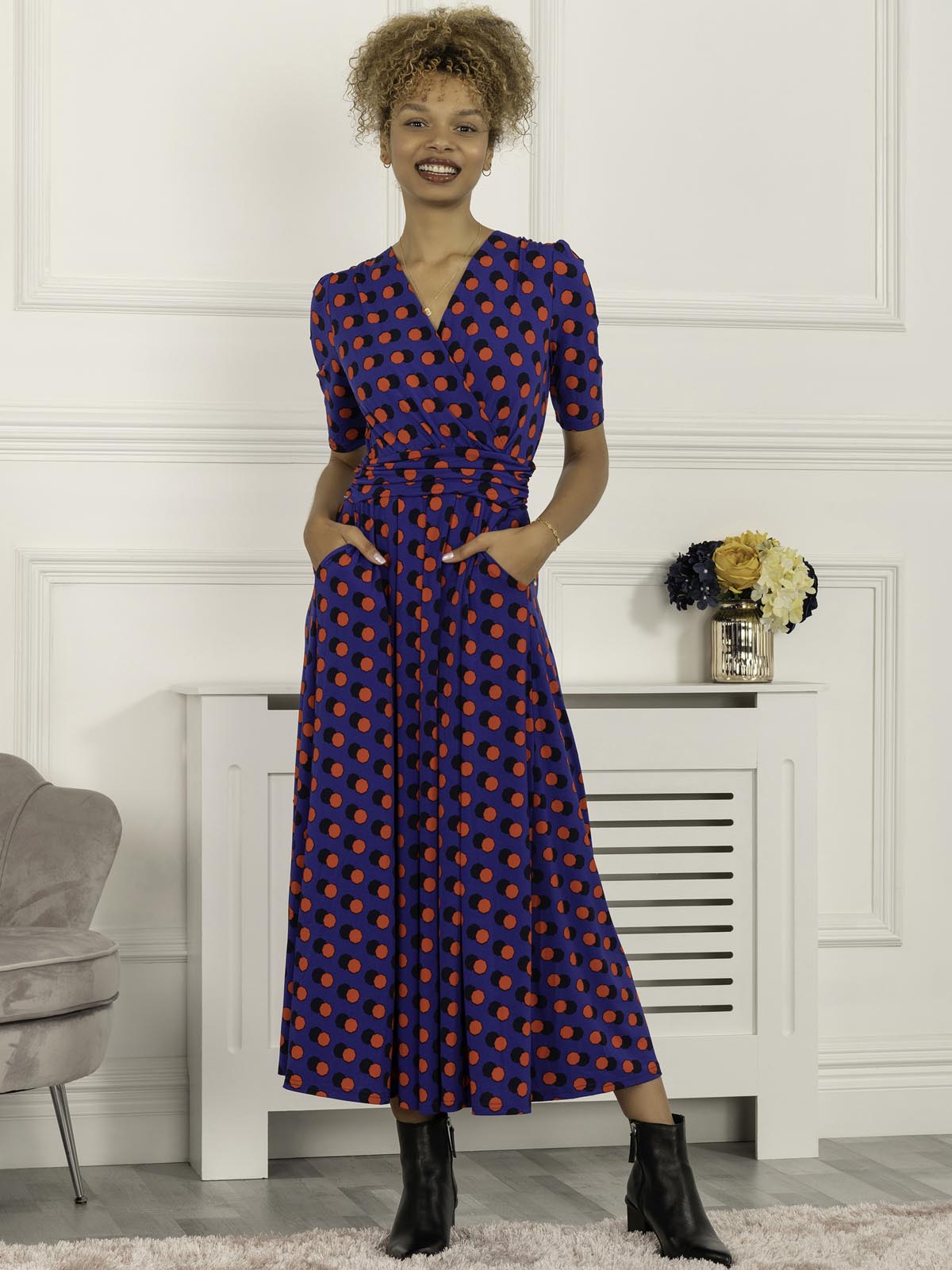 Ratette Polka Dot Maxi Jersey Dress, Royal Polka