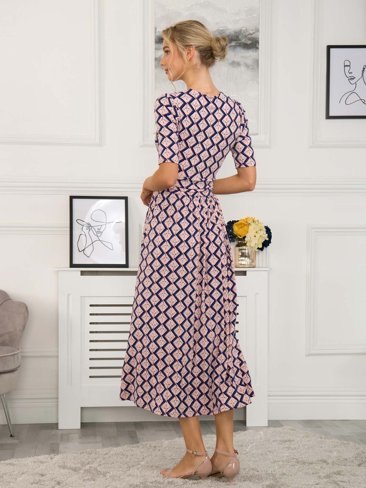 Denise Wrap Maxi Dress, Pink Birds