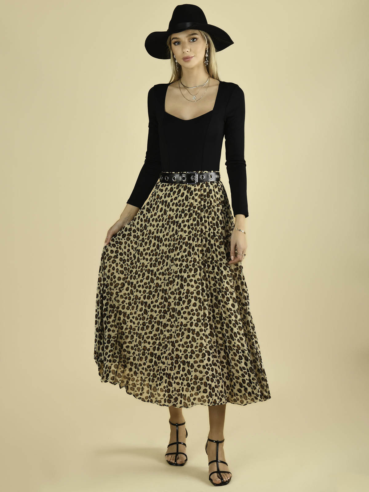 Jolie Moi Leopard Print Chiffon Skirt, Beige Leo