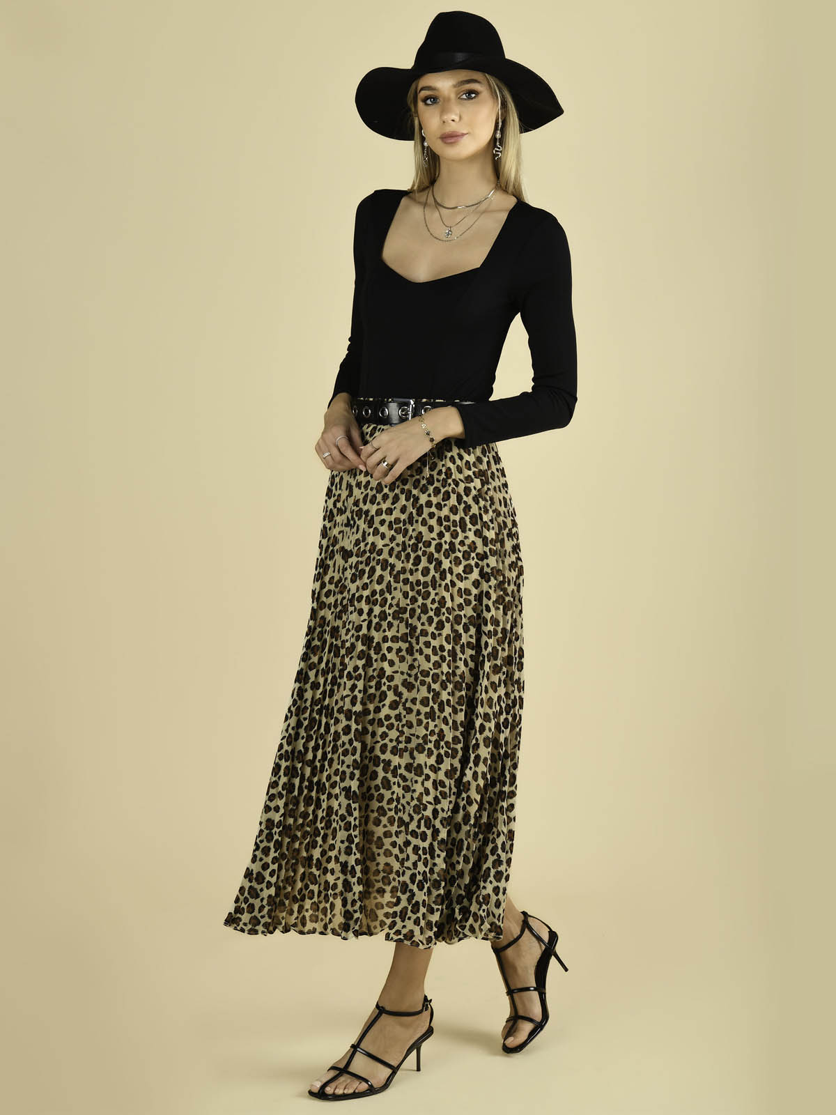 Jolie Moi Leopard Print Chiffon Skirt, Beige Leo