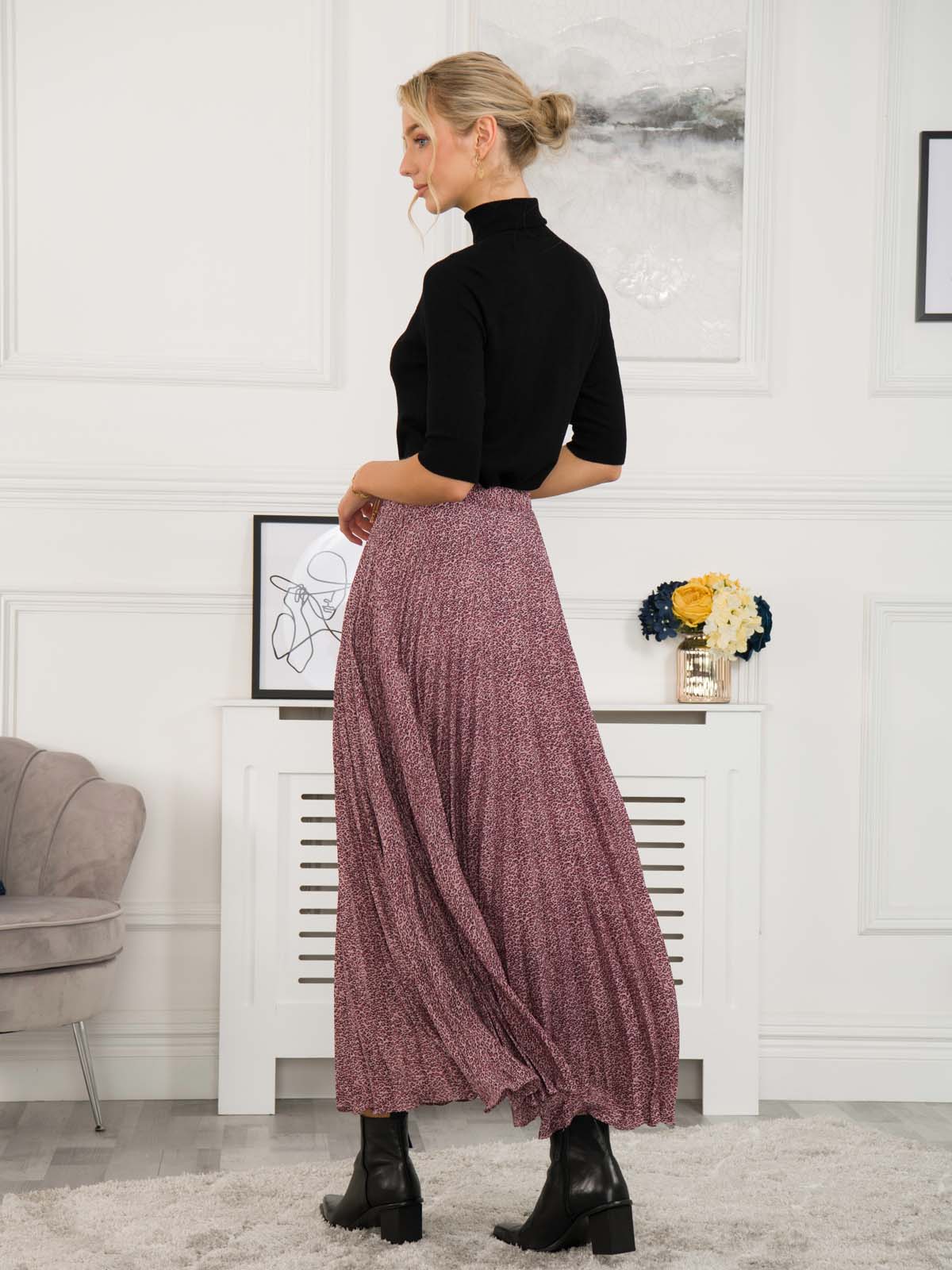 Sonia Pleated Maxi Skirt, Pink Animal