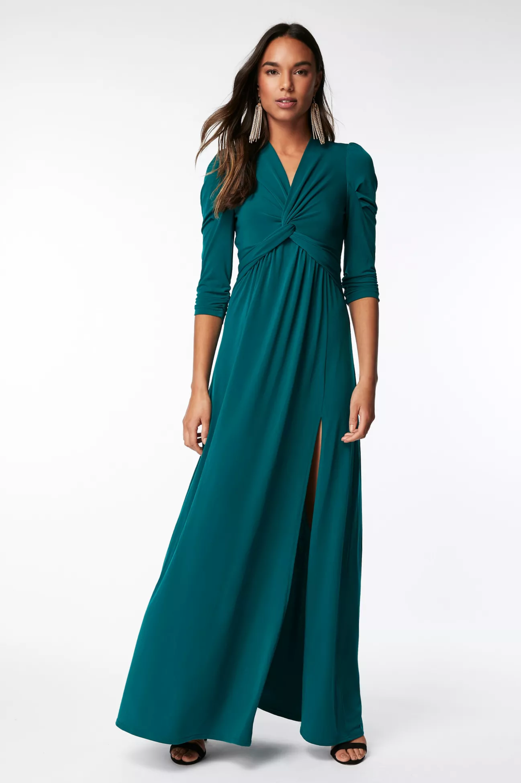 Twist Knot Front Maxi Dress, Dark Green