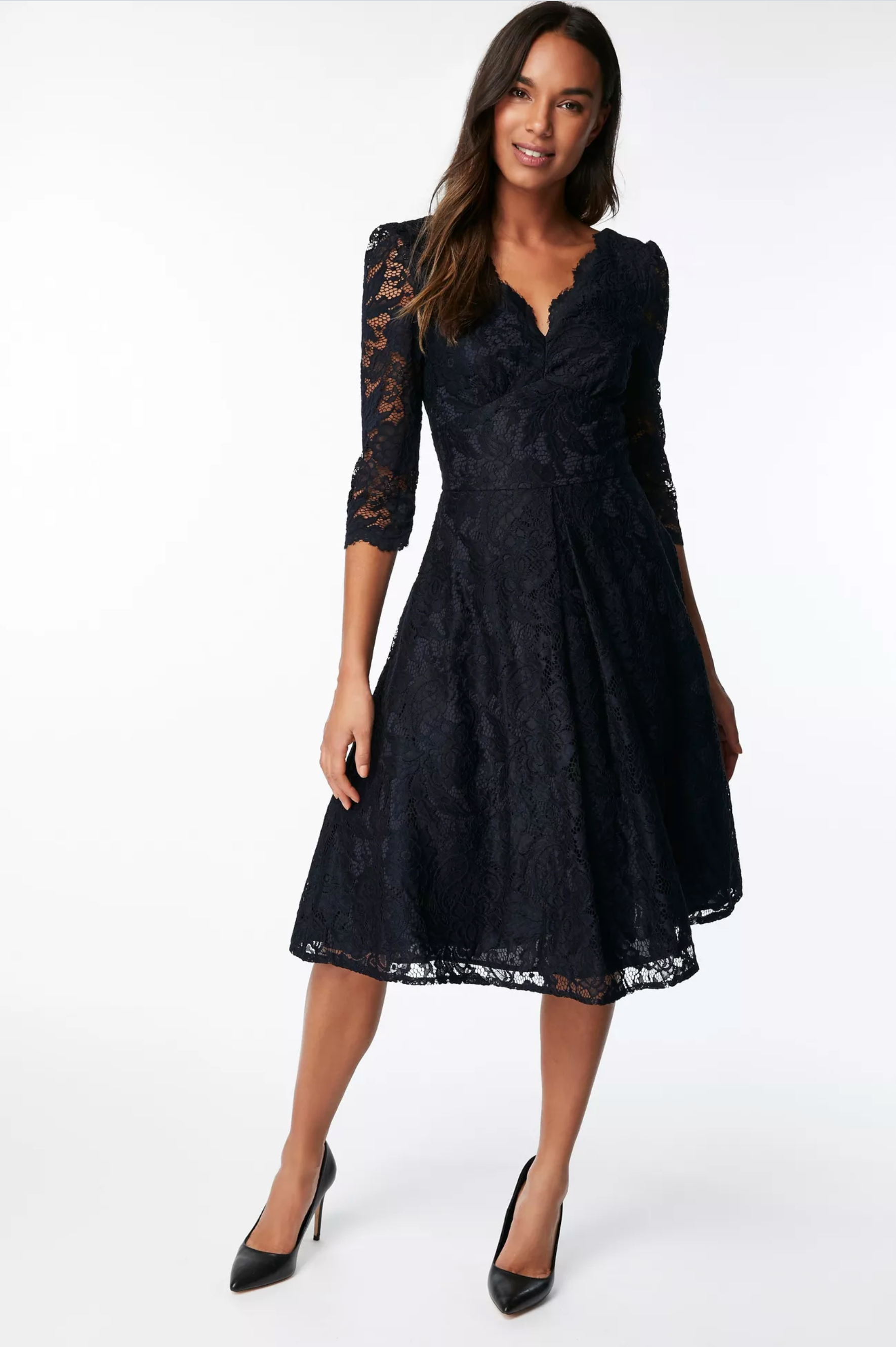 Molly 3/4 Sleeve Lace Bridesmaid Dress, Navy