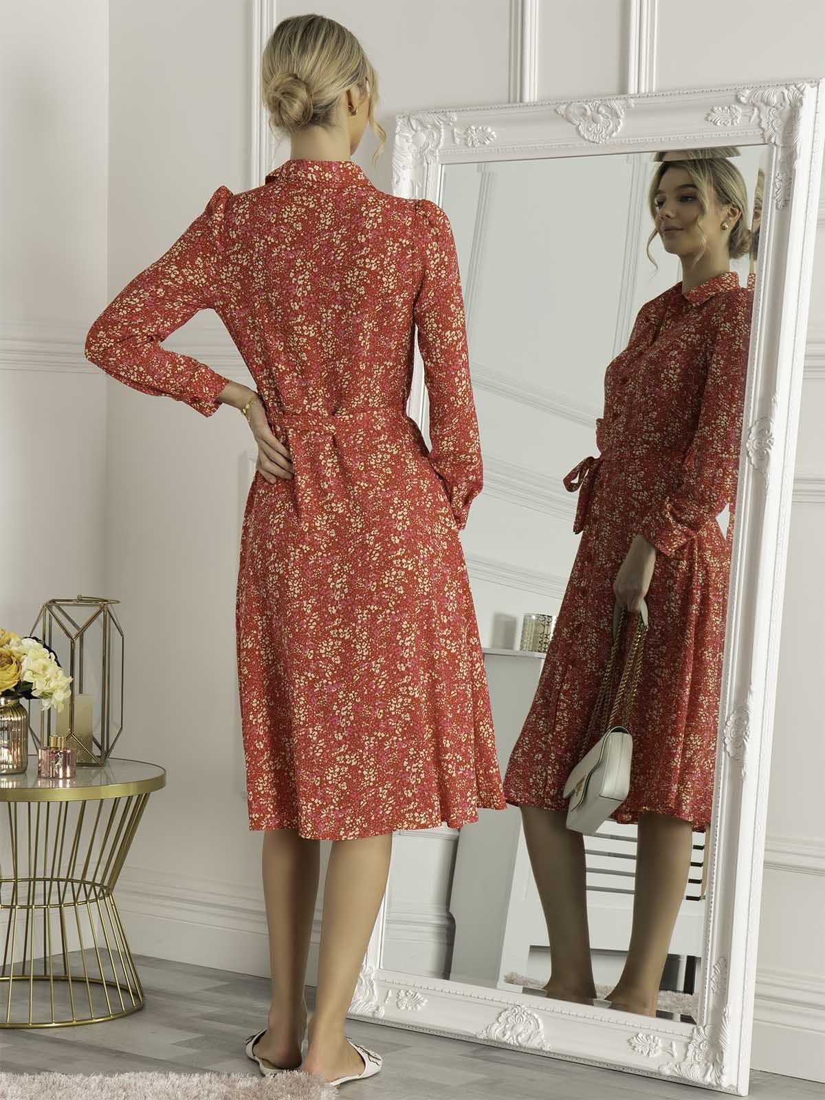 Jolie Moi Qiya Shirt Midi Dress, Red Animal