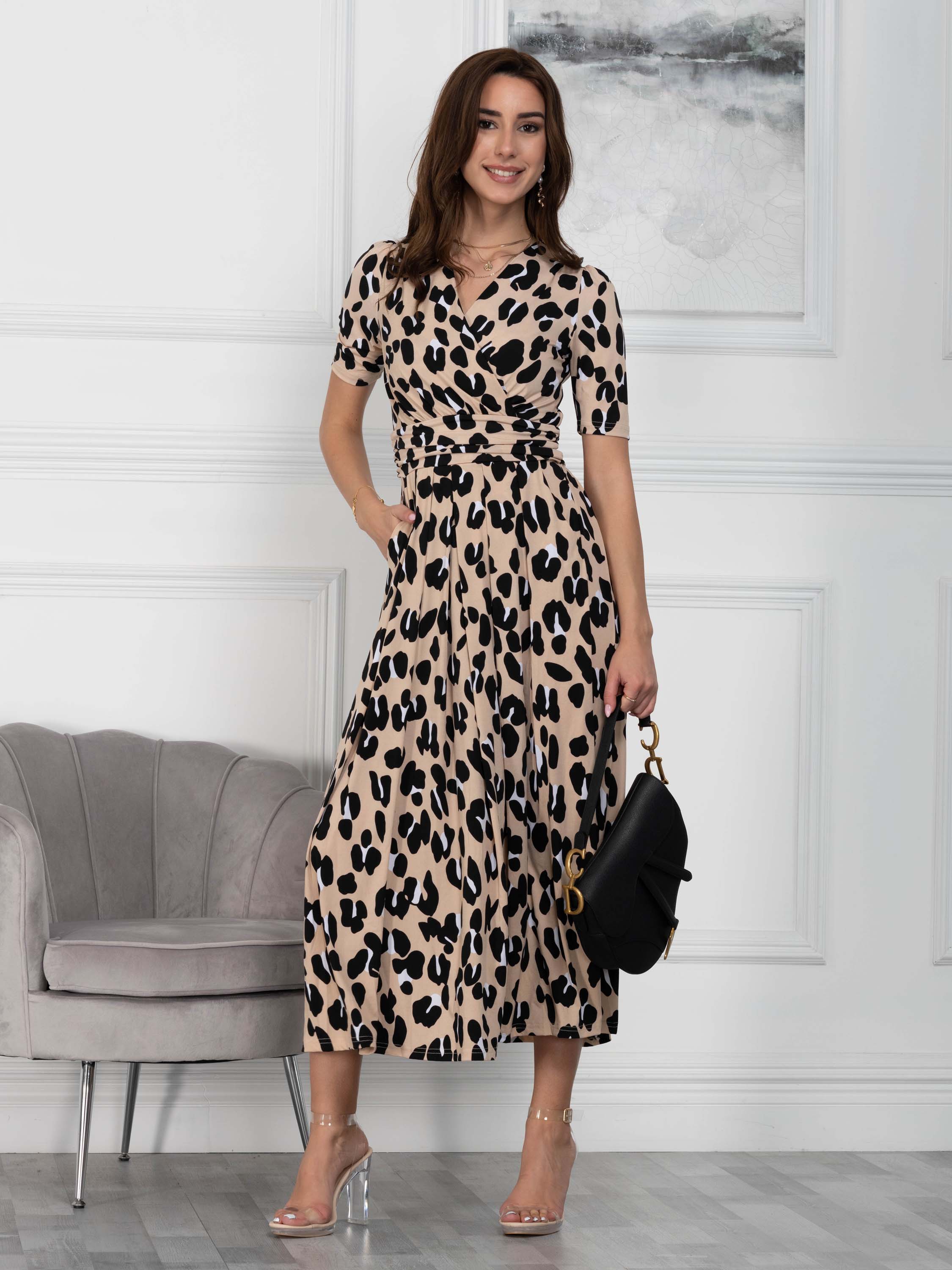 Jolie Moi Kiera Wrap Front Maxi Dress, Camel Animal