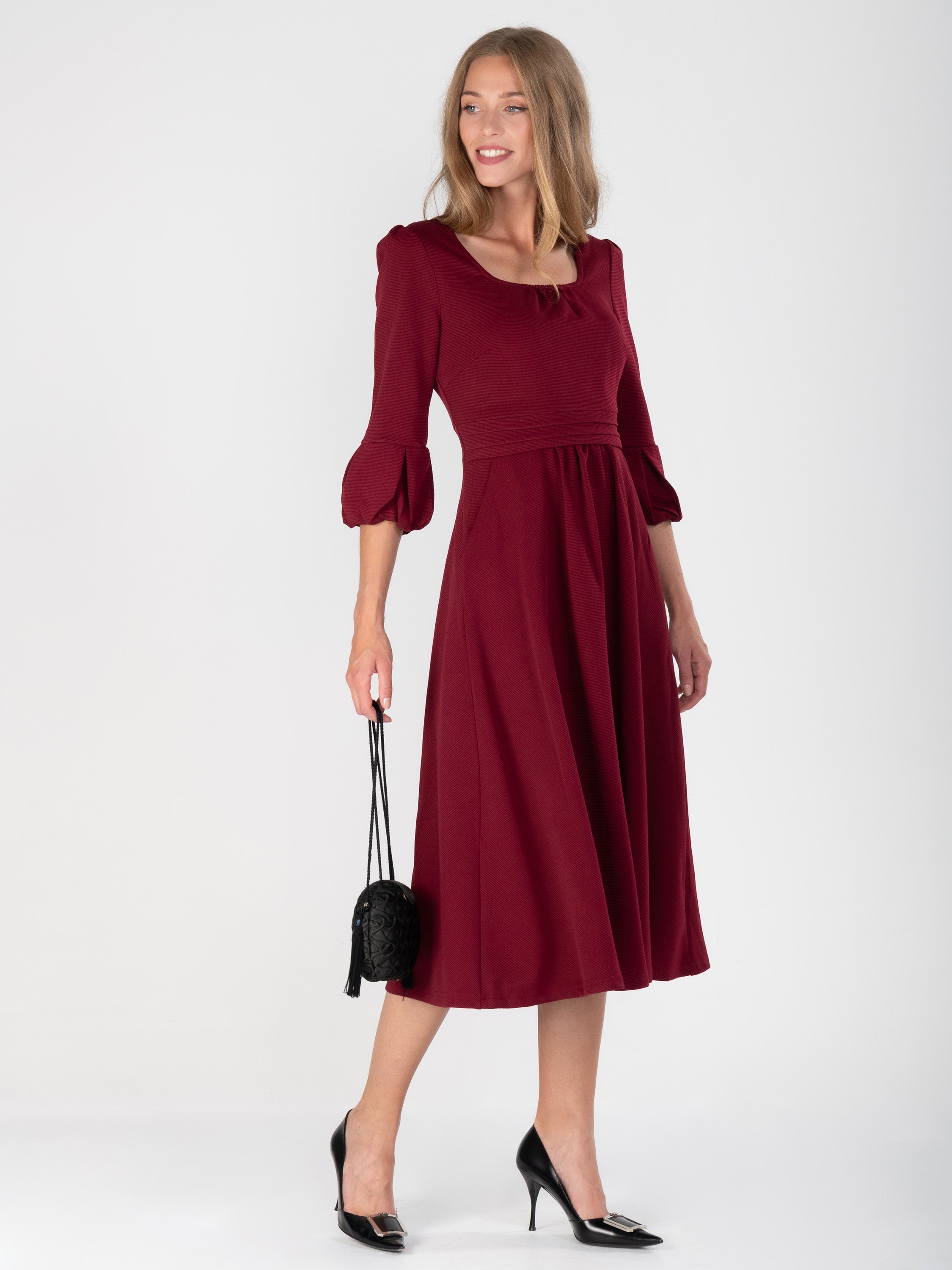 Jolie Moi Bell Sleeve Midi Dress, Burgundy