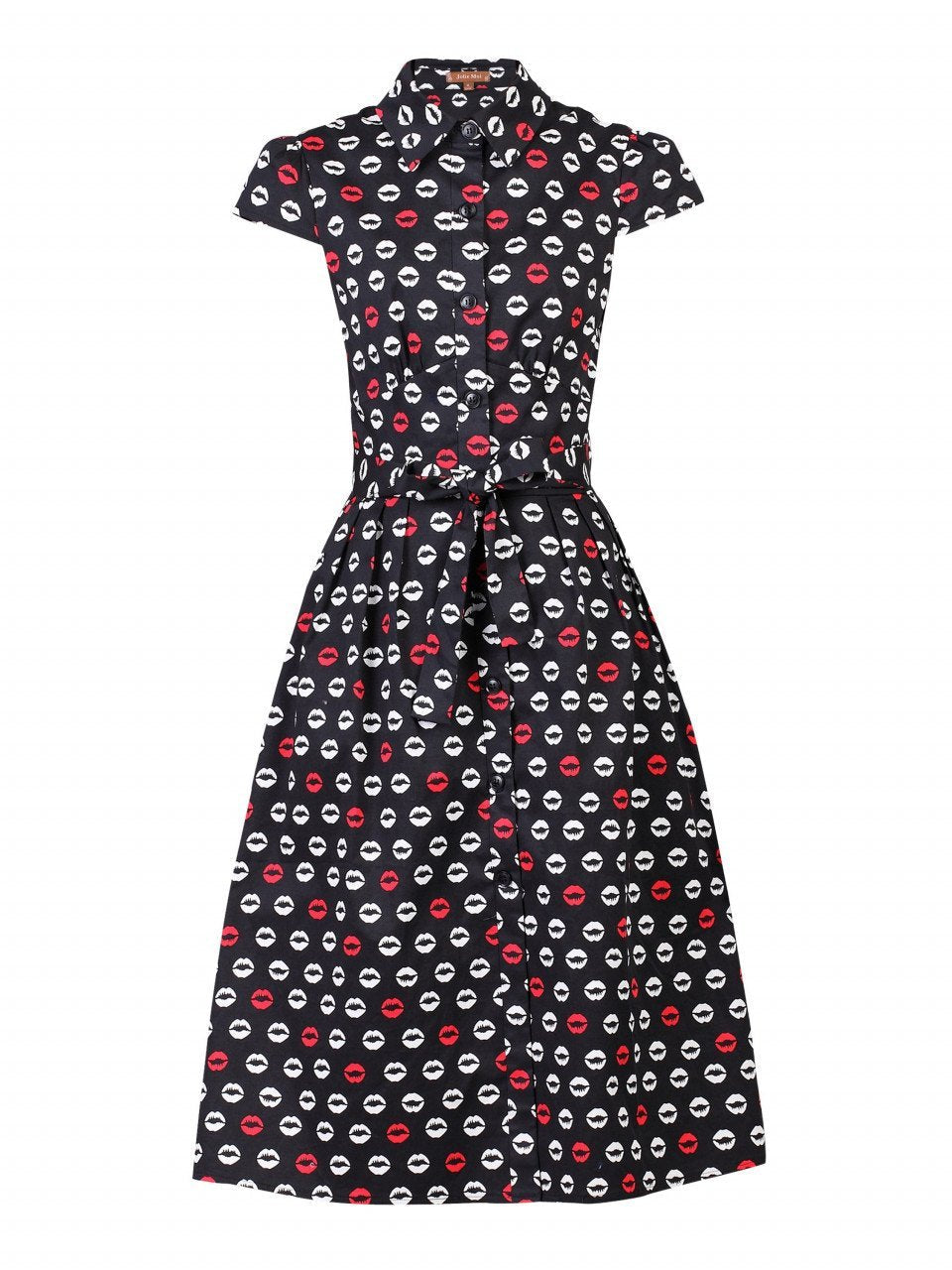 Retro Print Cotton Shirt Dress, Black Pattern