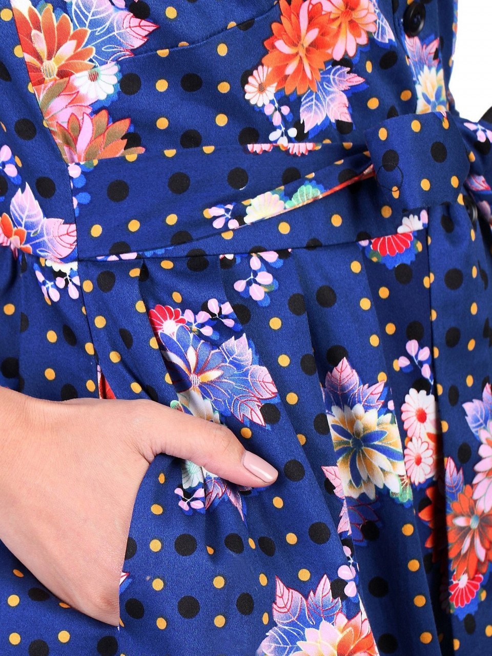 Retro Print Cotton Shirt Dress, Navy Floral