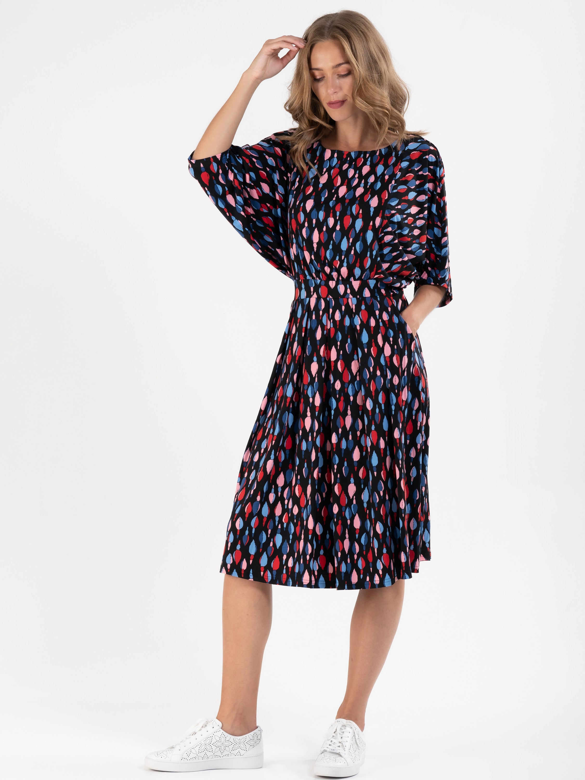 Batwing Spotty Jersey Dress, Multi