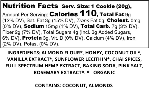Vanilla Chai Nutritional Label