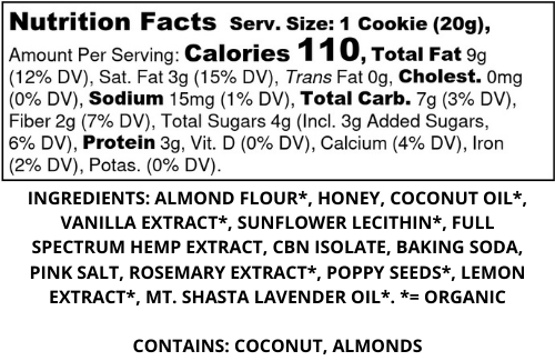 Lavender Lemon Poppy Nutritional Label