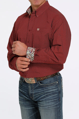 Boy's Paisley Print Button-Down Western Shirt - Navy / Red
