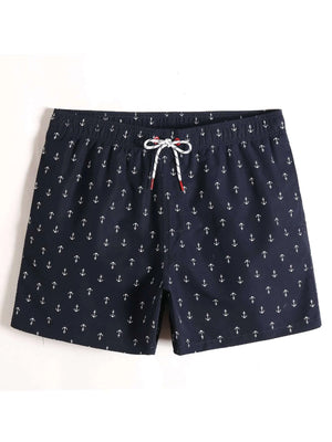 Allover Anchor Print Drawstring Swim Trunks - Waves And Trunks