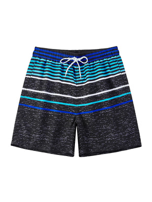 Printed Strips Beach Shorts With Drawstring - Waves And Trunks