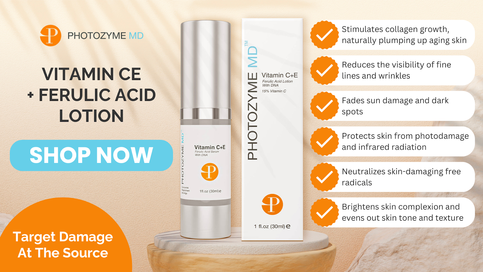 Skincare with Vitamin CE and Ferulic Acid also fights aging