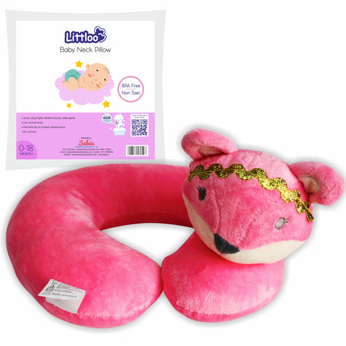 LITTLOO Neck Pillow - Comfort and Support for Restful Journeys | Soft Material & Fun Design for Baby & Kids - Pink