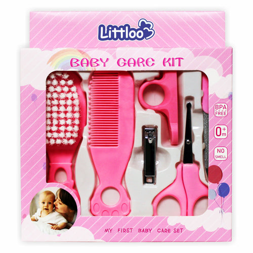 Littloo All in 1 Baby Care Kit for Your Little One! | Hair Brush, Comb, Nail Clipper, Scissors, and Nail Filer - Pink