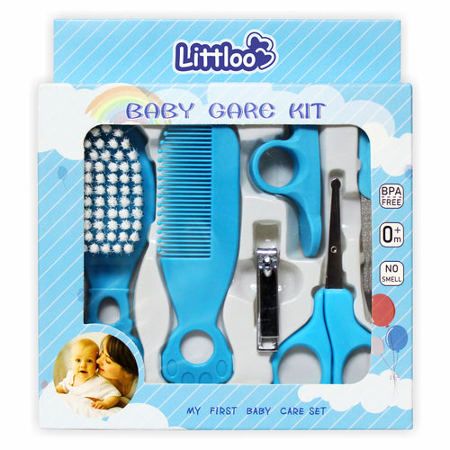 Littloo All in 1 Baby Care Kit for Your Little One! | Hair Brush, Comb, Nail Clipper, Scissors, and Nail Filer - Blue