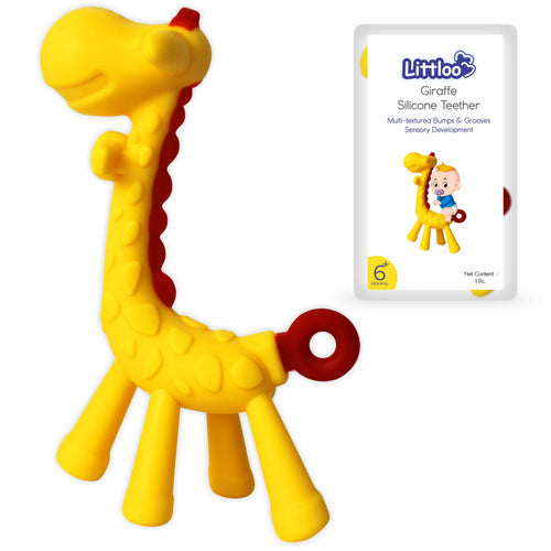 Littloo Baby Teether : Delightful, Natural Relief for Tiny Gums (Giraffe Teether Yellow)