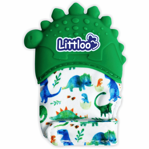 Littloo Dinosaur Mittens Teether - Soothing Relief for Teething Babies | Green | 1 Pair