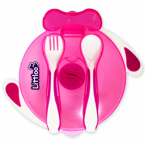 Littloo Feeding Bowl with Fork & Spoon | Pink