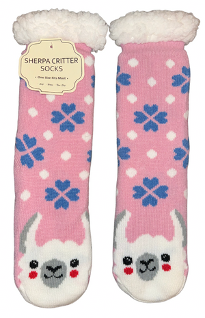 CUTE DOG Ladies Sherpa Lined Gripper Bottom Slipper Socks (CHOOSE