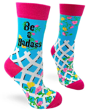 Funny women's novelty socks say BADASS GRANDMA.