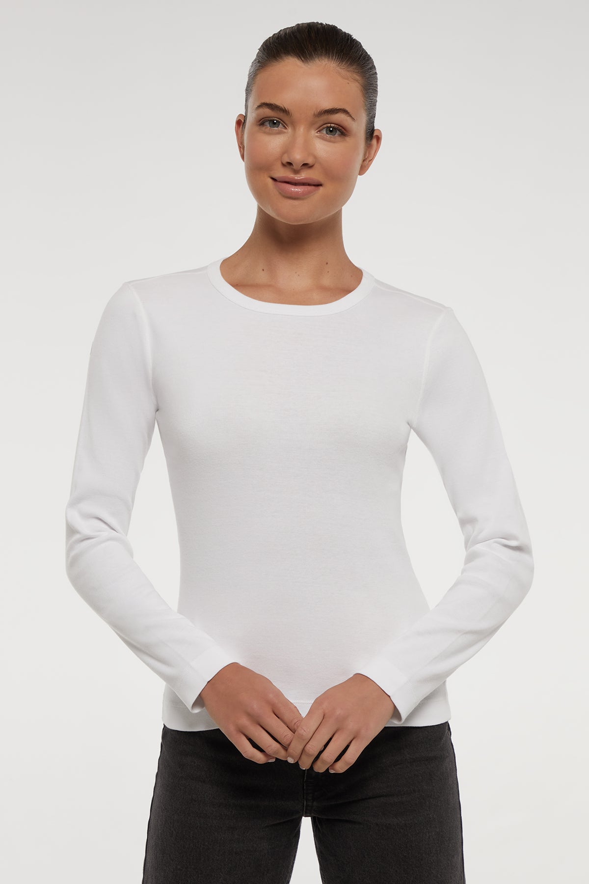 Ribbed Crew-Neck Long Sleeve Tee | White - Three Dots product image