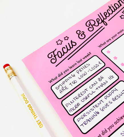 pink desk pad for focus and reflection for manifesting your goals and dreams by coconutacha
