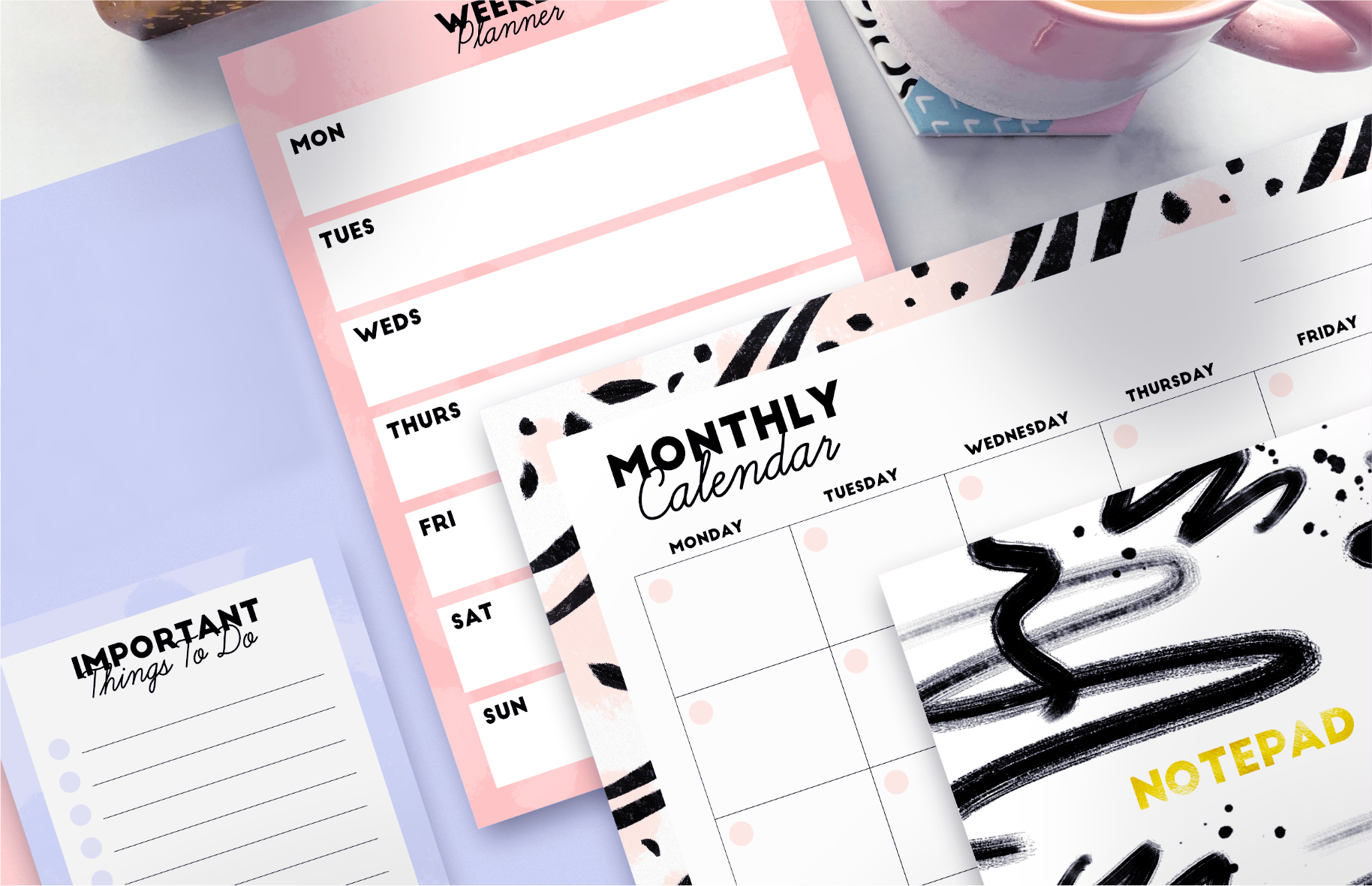 girl boss stationery bundle desk calendar to do list planner sticker set