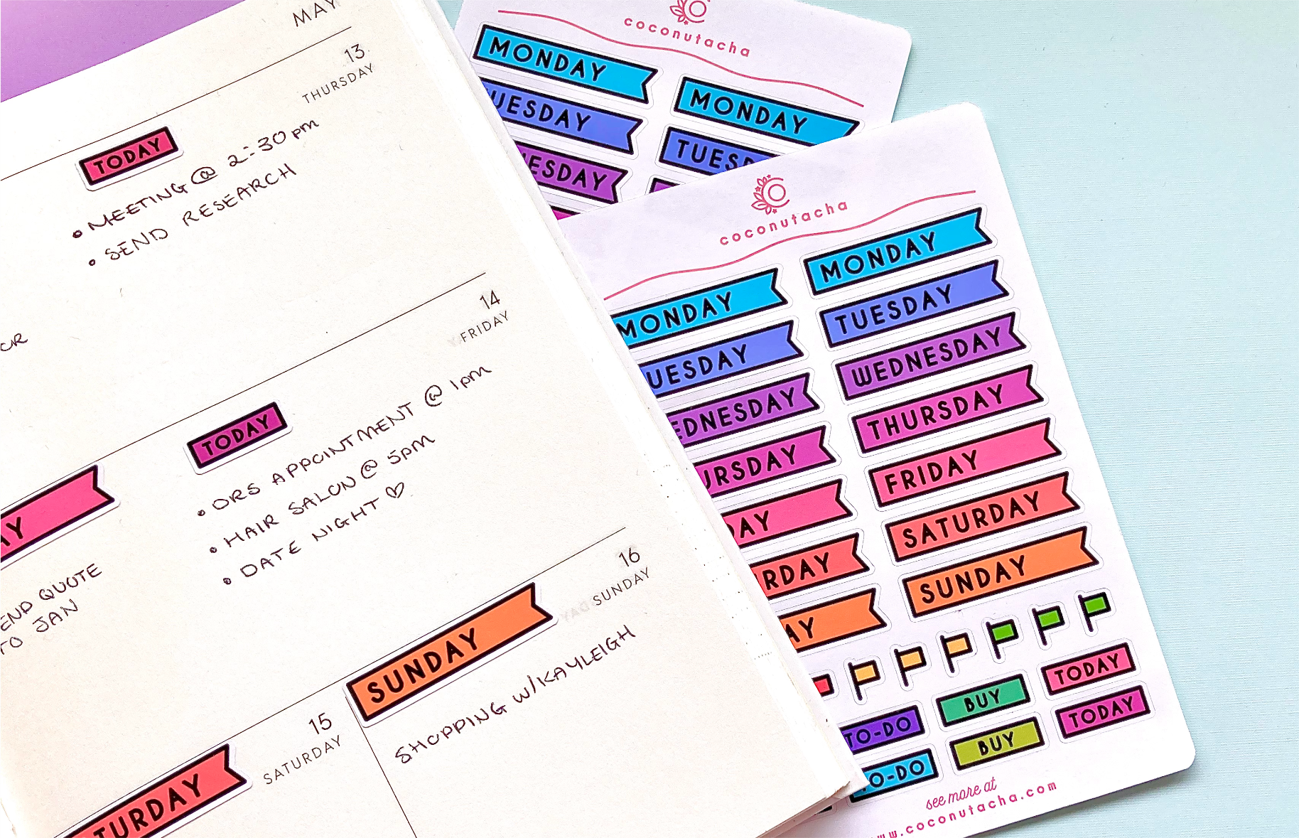 daily planner stickers for bujo journals by coconutacha