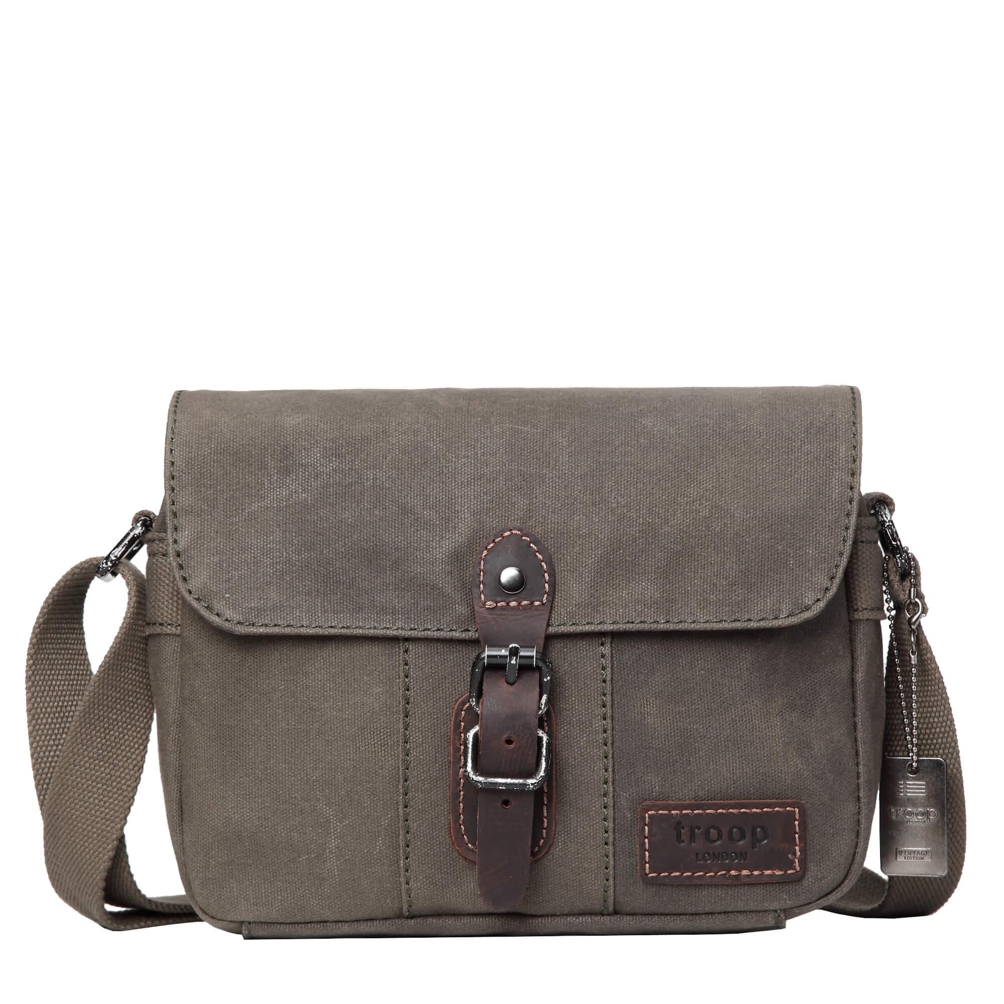 TRP0440 Troop London Heritage Canvas Leather Across body Bag, Small ...