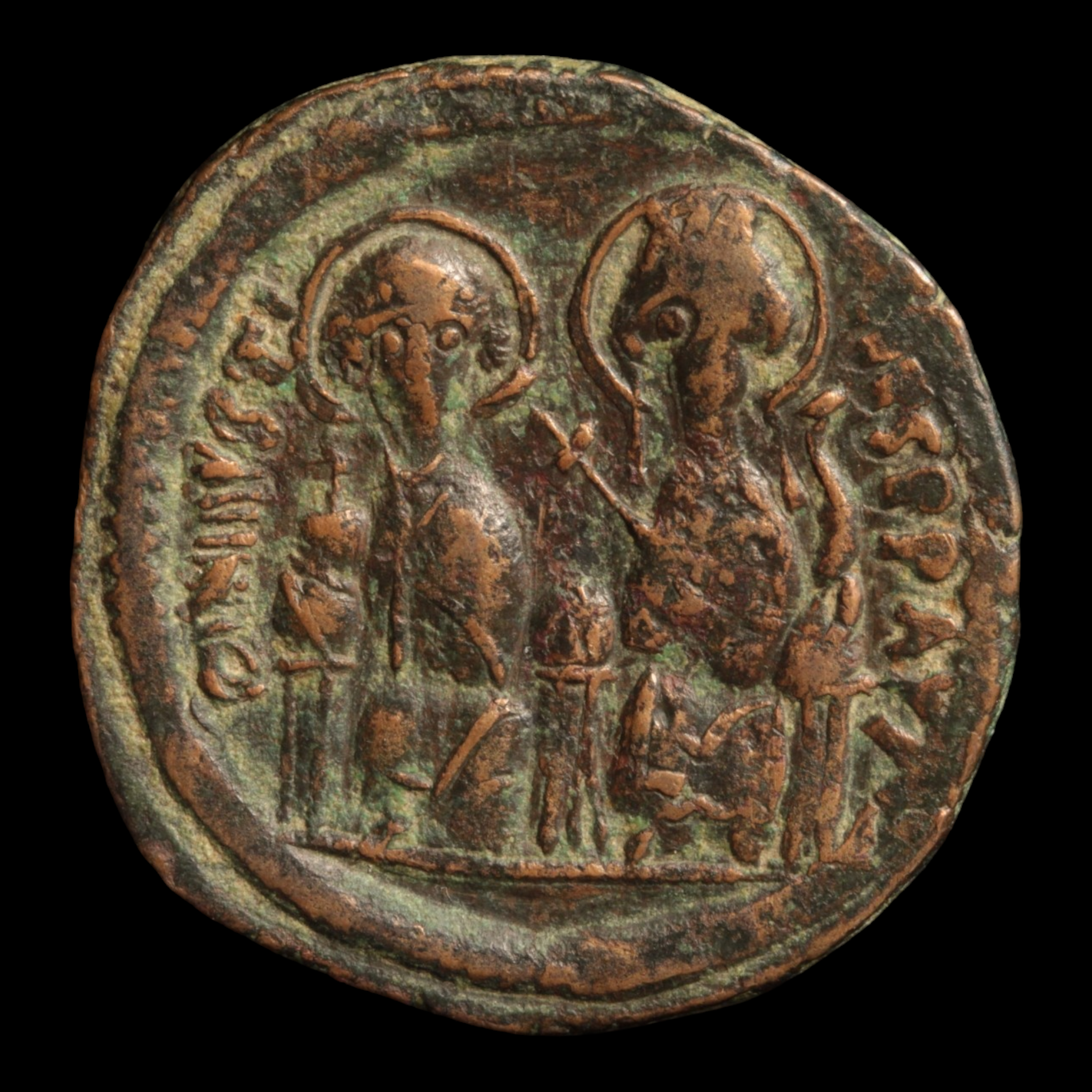 Byzantine Empire, Justin II & Sophia, Large High Grade Bronze Follis - 565 to 578 CE - Byzantine Empire