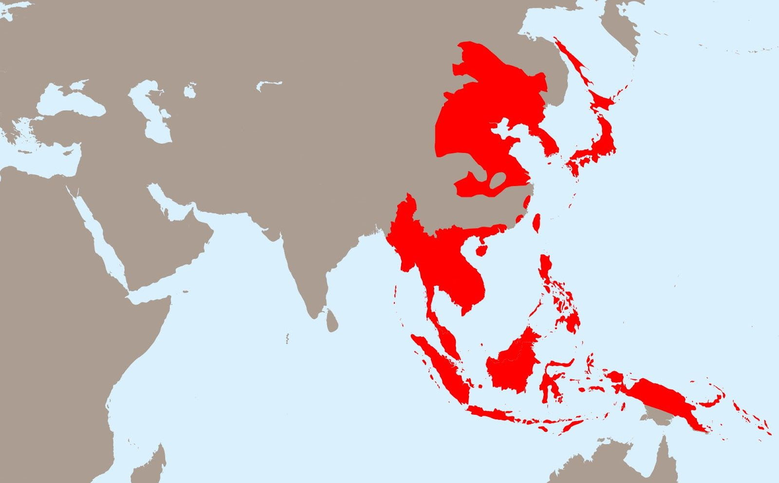 The Japanese Empire at its greatest extent. Manchuria is shown in red in the top left.