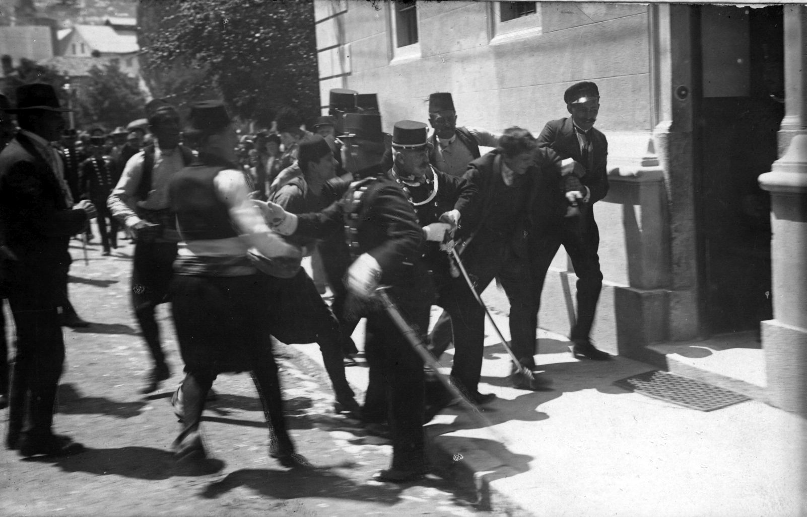 World War I, chaos in the streets following the assassination of Archduke Franz Ferdinand and his wife