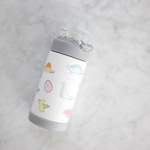 Kids water bottle with dinosaur vinyl stickers