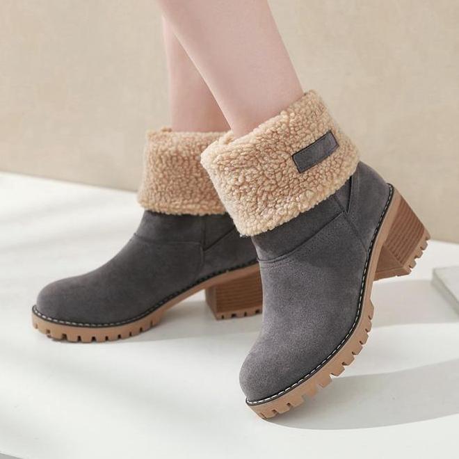 Woman Fur Warm Snow Boots Square heels 