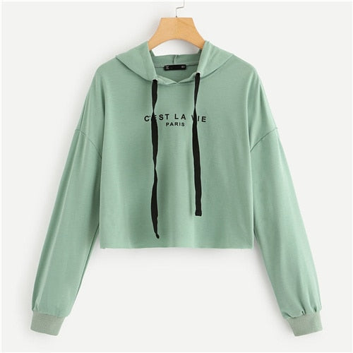 drop shoulder crop hoodie