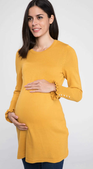 Mustard Frill Sleeve Maternity Jumper
