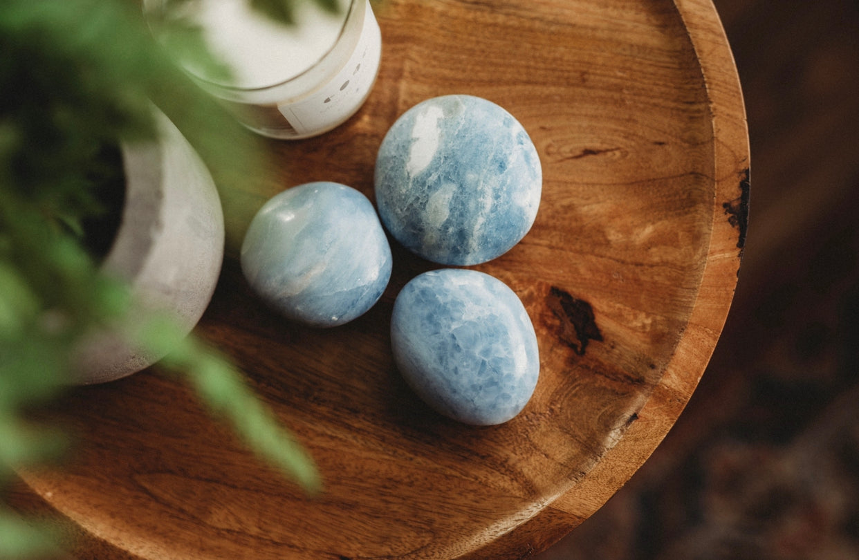 Blue Calcite Palm Stone