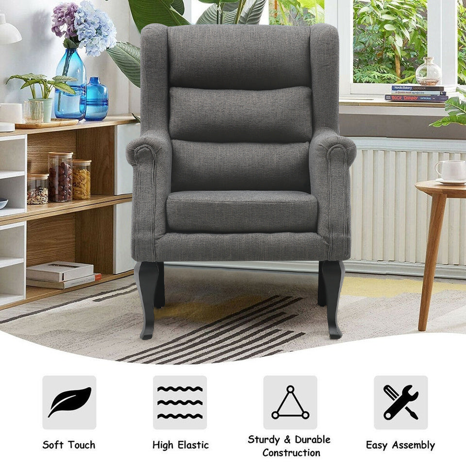 Corduroy Accent Occasional Armchair High Wingback Leisure Chair Elderly Fireside