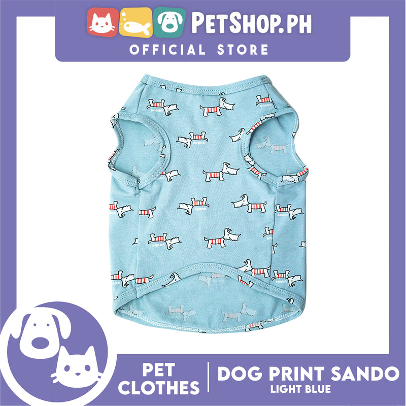 Pet Sando (Medium) Light Blue with Dog Print Design Sando Pet Shirt Dress
