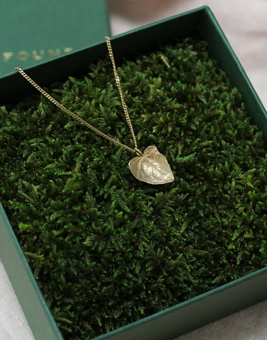 Gold Ivy Leaf heart shaped organic Pendant by Cast and Found