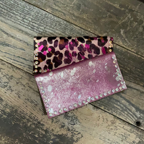 Keep It Gypsy Hot Pink Acid Hair on Hide Upcycled Card Holder