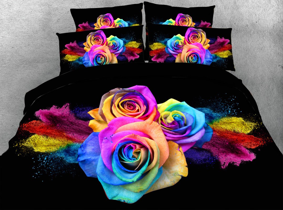 Colorful Rainbow Roses 3d Printed Machine Washable Polyester 5