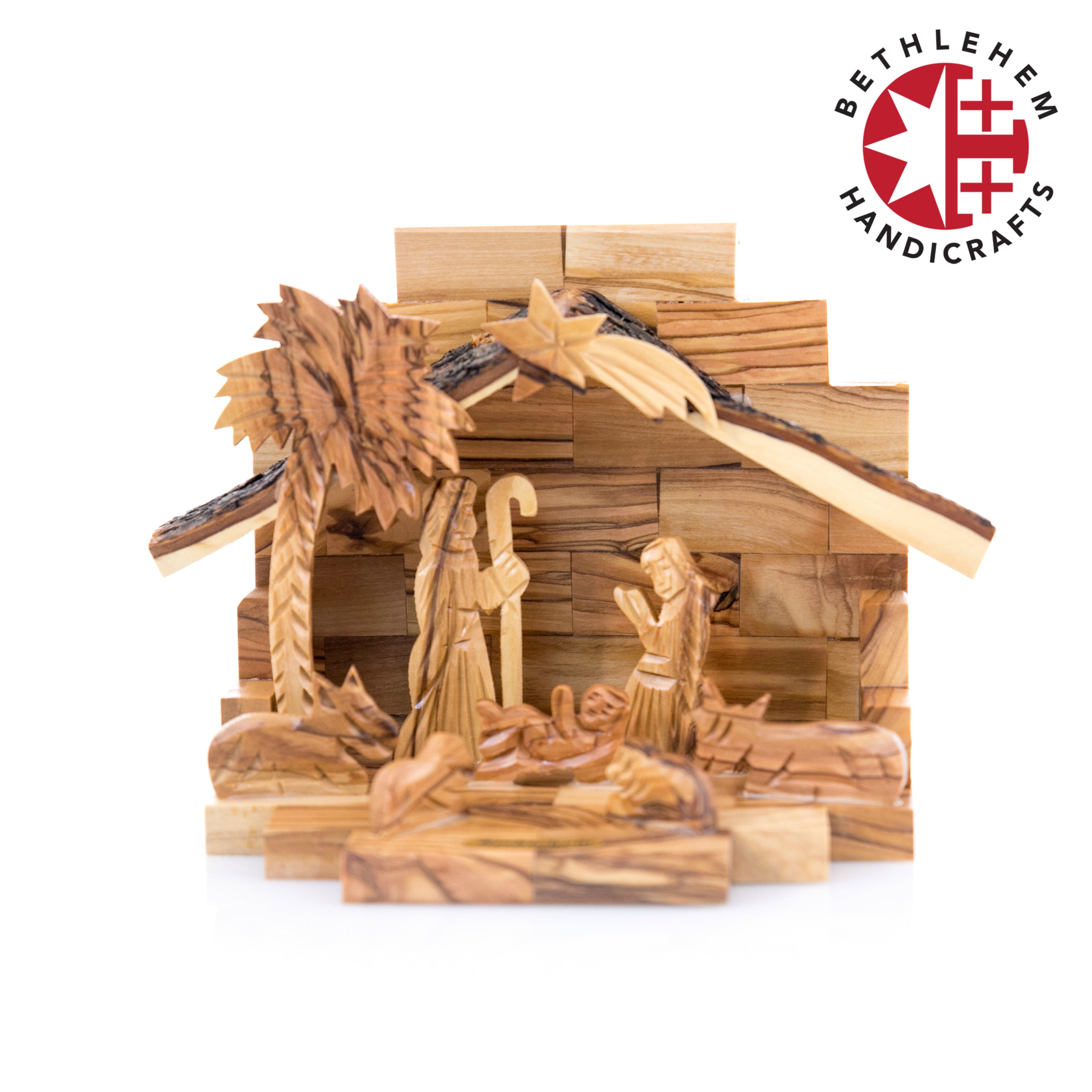 Rustic Olive Wood Christmas Nativity Scene with Natural Edges