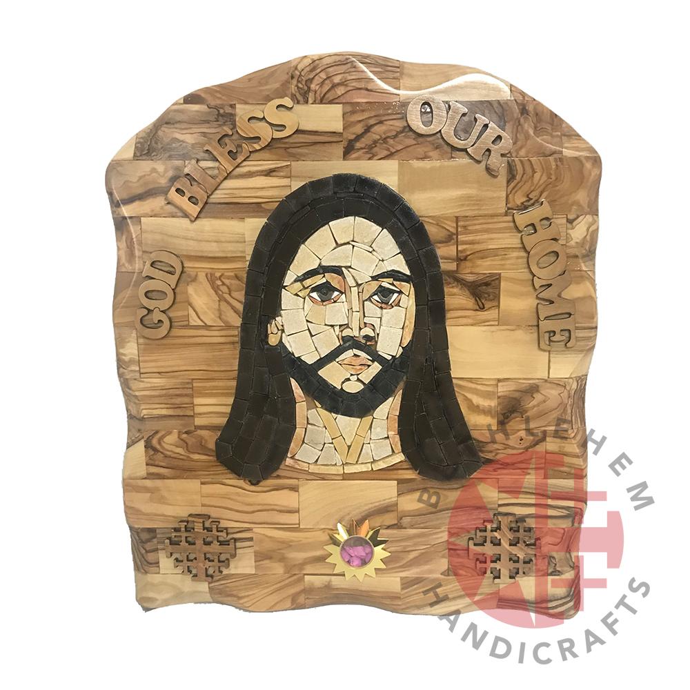 Jesus Stone Mosaic on Olive Wood Plaque