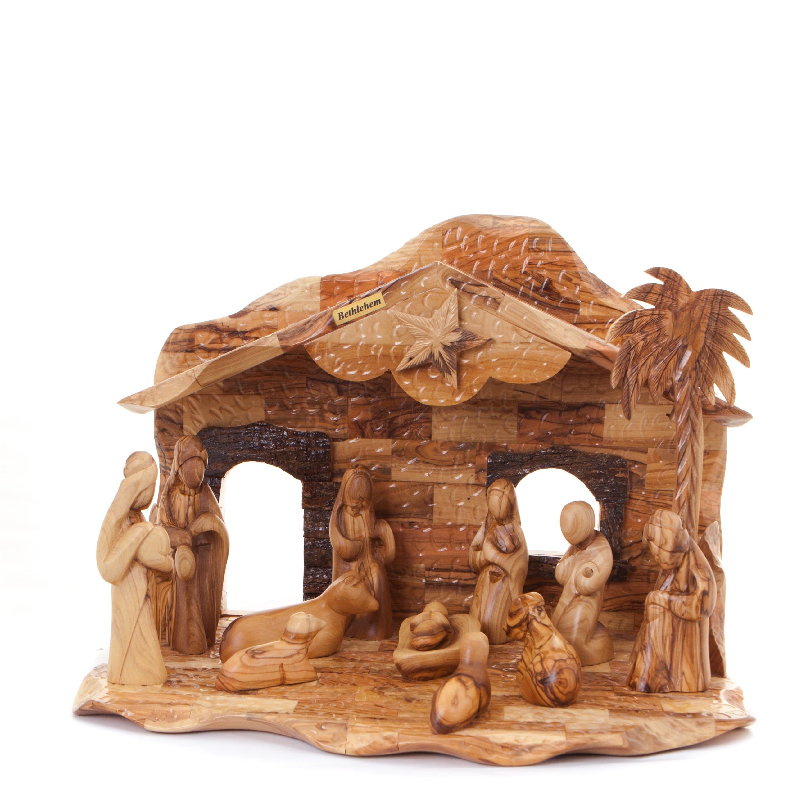 Abstract Wood Carved Small Nativity Set Scene – Bethlehem Handicrafts